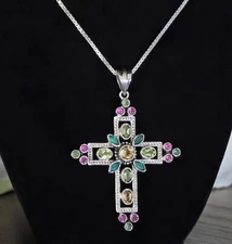 NICKY BUTLER 925 Sterling Silver Designer Cross Pendant Necklace Citrine Peridot