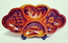 Rare Unique Wood Serving Bowl Tray platter divided 15" x 8" x 1 1/2" UNUSED
