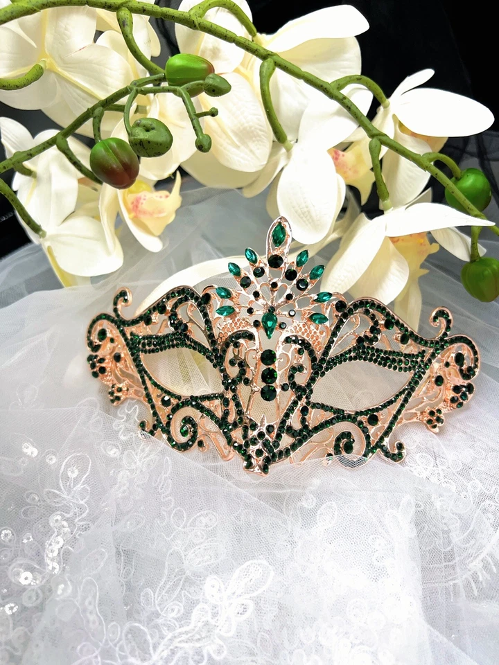 Masquerade Mask for Women, Green Mask, Rhinestone, Venetian Party, Wedding, Prom - Image 3 of 3