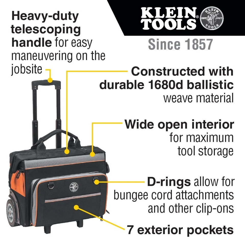 Klein Tools 55452RTB Tool Bag, Tradesman Pro™ Rolling Tool Bag, 24 Pockets, 19" - Image 2 of 4