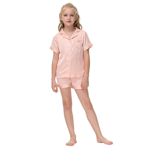 Boys Girls Silk Pyjamas Nightwear Top Pants Set Pjs Satin Sleepwear Outfits Kids - Picture 19 of 19