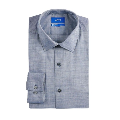 Apt.9 Premier Flex Slim Fit Spread-Collar Dress Shirt Navy Chambray XLarge 32/33 - 第 2/7 張圖片