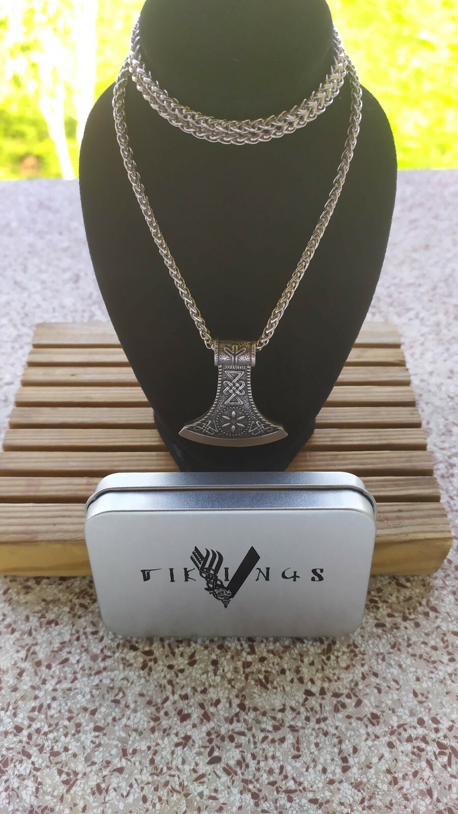 Pendentif hache viking collier acier inoxydable massif maillon gourmette bijoux scandinaves