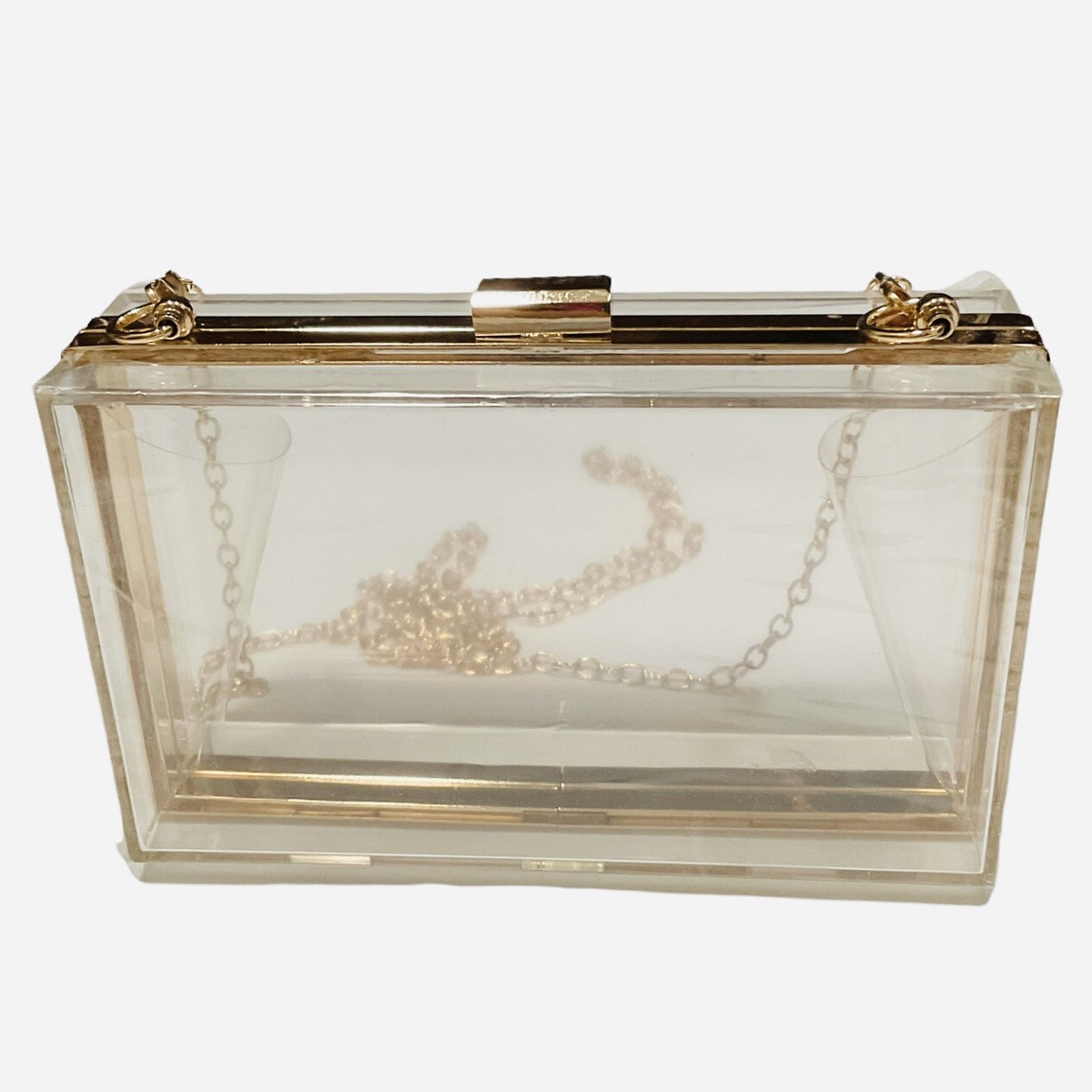 Acrylic Purse Clear Hard Box Clutch Snap Evening School Bag