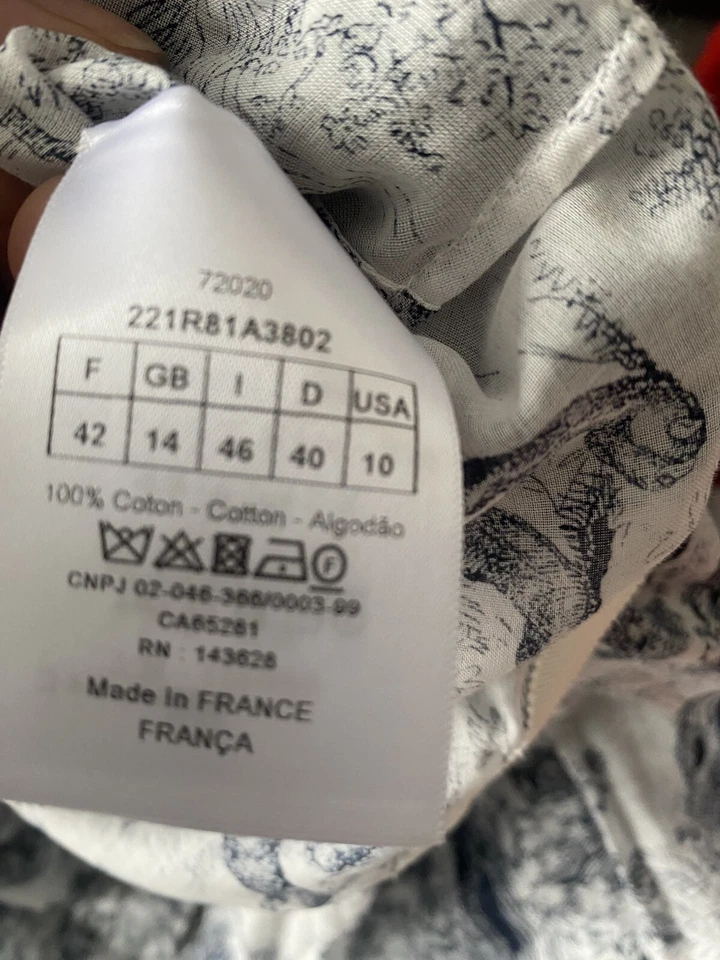 Vestido G1N sin etiquetas Orig4600 Dior Blanco y Azul Marino Toile de Jouy Muselina Talla Foto 4 de 4