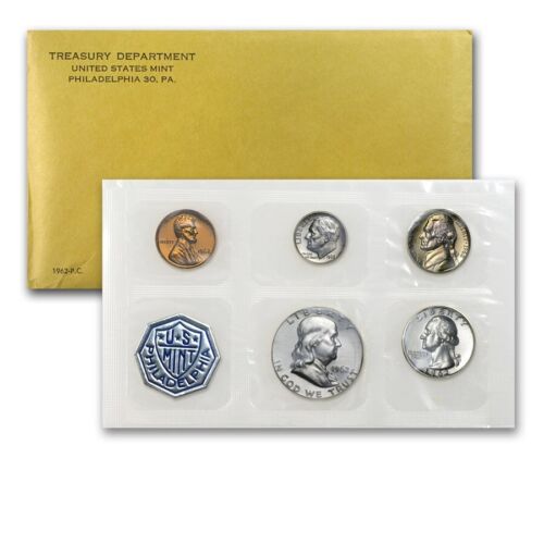 1962 U.S. Silver Proof Set, Complete 5-Coin Set, Original Packaging