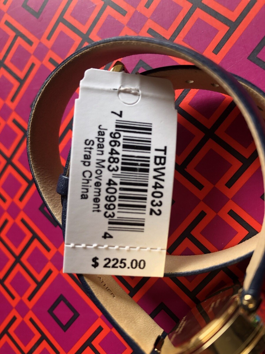 Tory Burch Reva Gold/Navy Double Wrap Leather Strap Watch  display picture 1