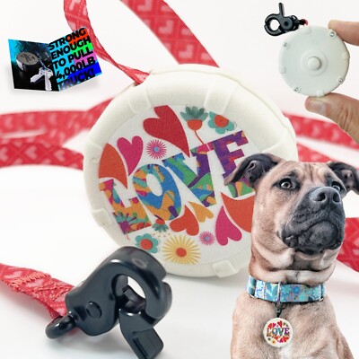 LOVE + Freebie Lazy Leash! Lightweight Mini Red & White Hearts Clip-On Lead