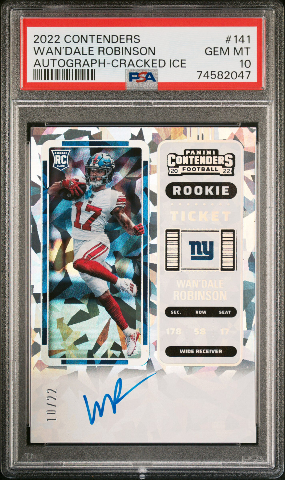 2022 PANINI CONTENDERS PSA 10 Pop 2 Wan’dale Robinson CRACKED ICE AUTO RC /22