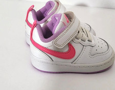 Nike Court Borough Low Leather Sneakers Girls 2C White with Pink Purple Trim