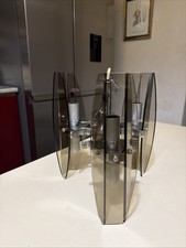 lustre suspension 6 ampoules verre inox Veca ? Fontana arte? 9 pans verre fumé