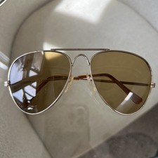 Vintage Oversized Aviator Sunglasses Amber Lens Metal Frame 2" Tall