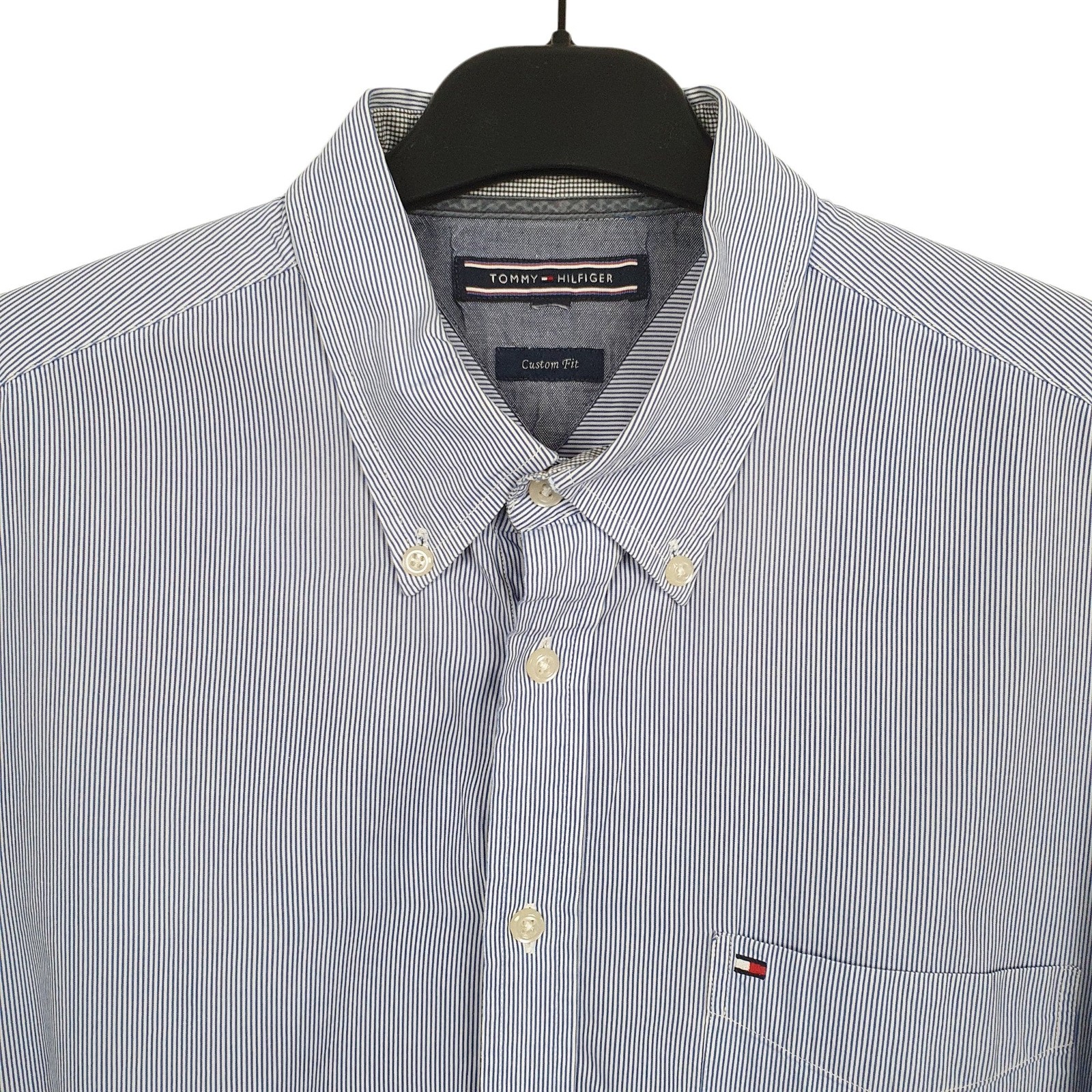 TOMMY HILFIGER Blue Pinstripe Shirt Long Sleeve Casual Mens M image 2