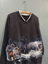 Vintage 90  s Winterland Art Graphic All Over Print Cotton Women  s Cardigan XL