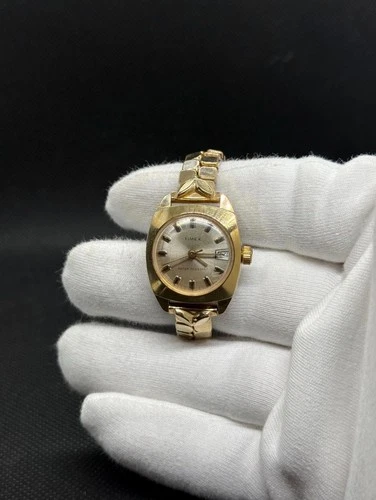 Vintage Timex Watch Women 24mm Gold Silver Two Tone Date Stretch Manual Wind