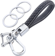 Woven Rope Keychain Wristlet Microfiber Leather Car Key Holder 3 Rings D Ring...