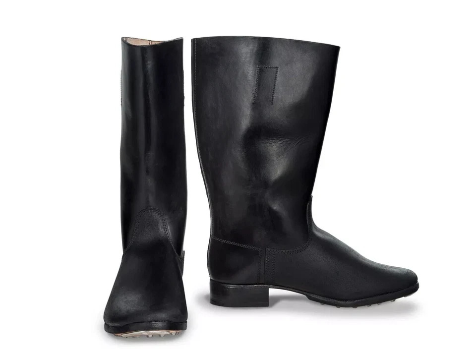 Vintage German Military Jackboots 43 7 Black Leather Buckle Tall Riding Boots Handcrafted German Officer Jackboots: Black Leather Tall  main image 2