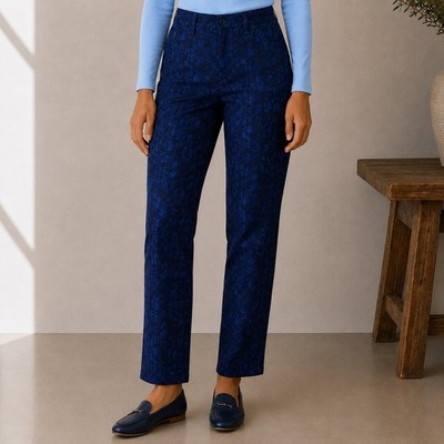 Christian Lacroix Pants Blue Jacquard Made in Italy Straight Leg Trousers 26