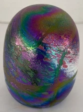 Vintage Unsigned Iridescent Confetti Art Glass Paperweight Rainbow Oil Slick
