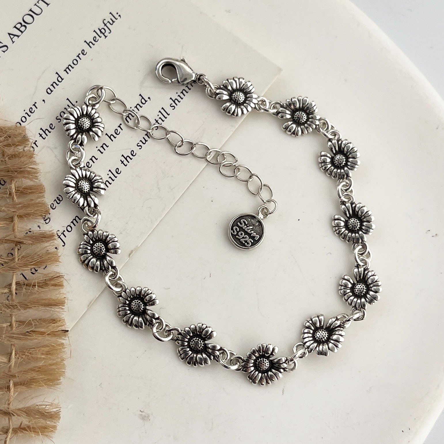 Sterling silver daisy charm bracelet s925 women's floral dainty jewelry gift