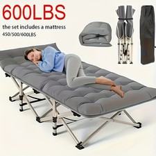 75" Folding Camping Cot Portable Guest Bed Heavy Duty w/ Mattress 600lb Capacity