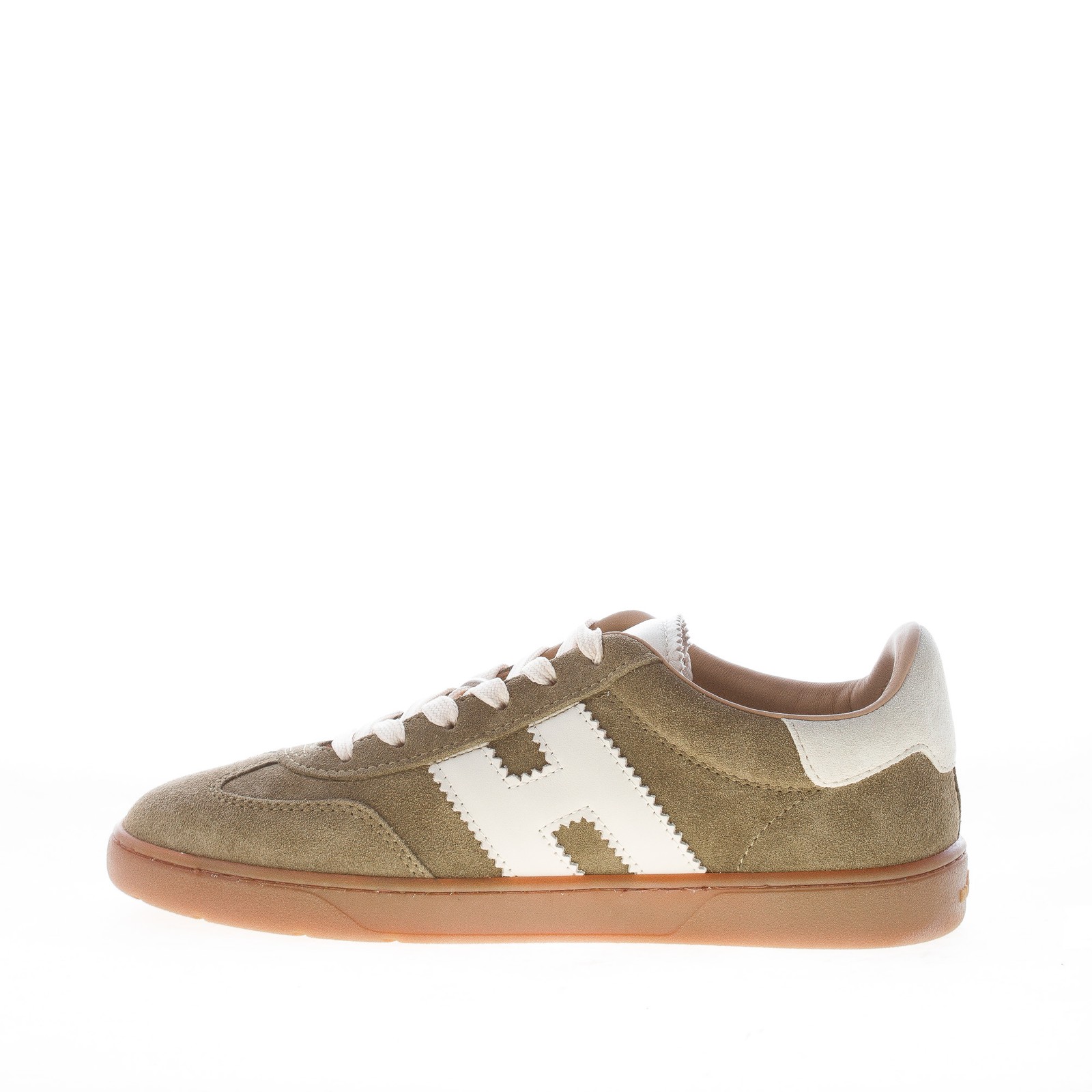 HOGAN scarpe donna H647 Sneaker Cool in camoscio verde militare e bianco foto 4