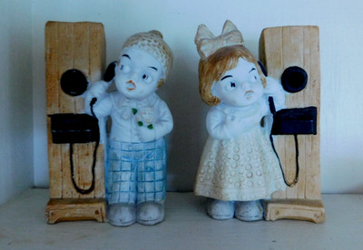 vtg Germany set TELEPHONE boy girl couple PORCELAIN 3100 spill vase 2.14.26