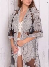 Kimono Women's Small Sheer Lace Duster Boho Festival Aztec Cover-Up/lingerie  