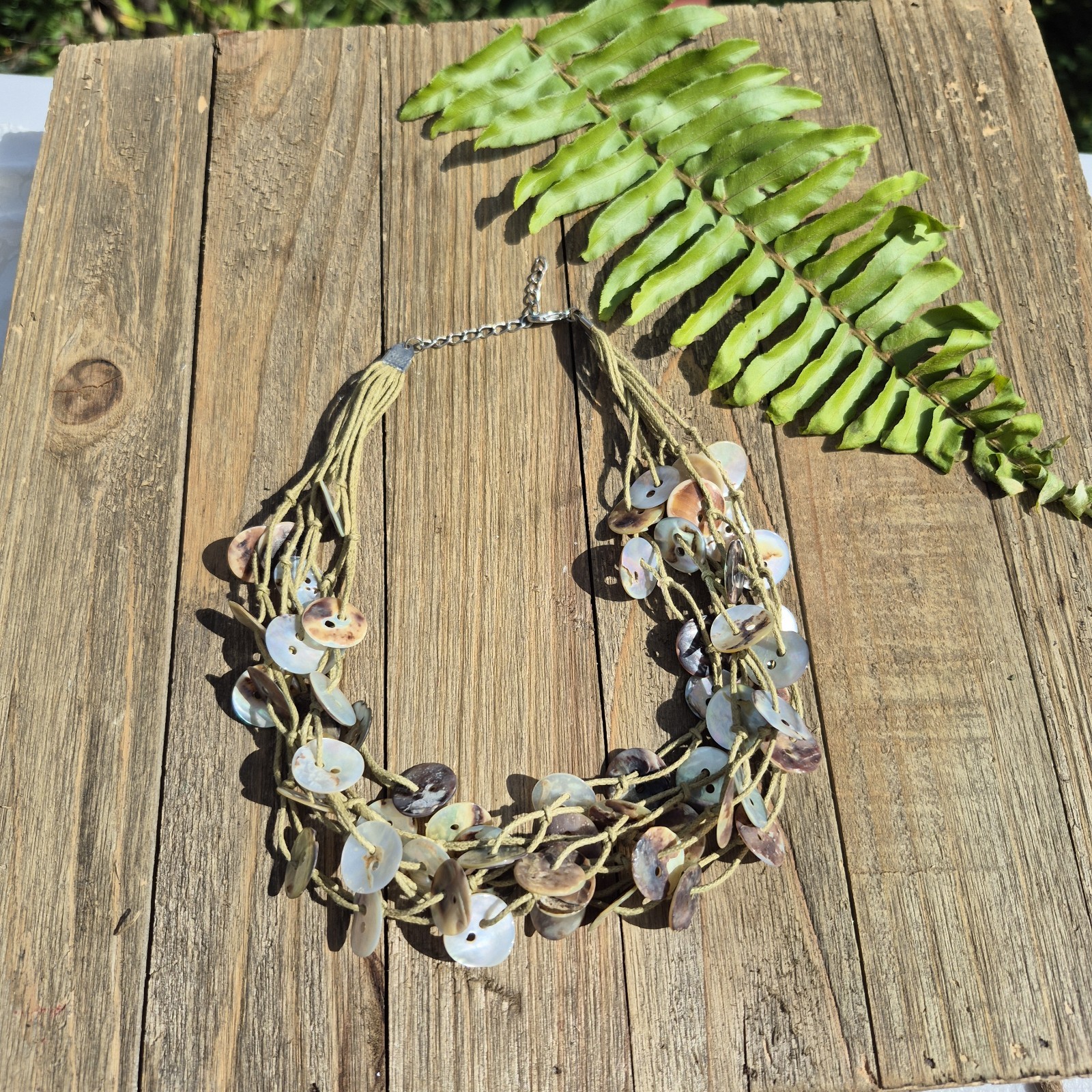 Handmade Multi-Strand Shell Button Cord Necklace … - image 12