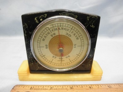 Stunning 1930/40s Black Gold & Alabaster Catalin Taylor Barometer