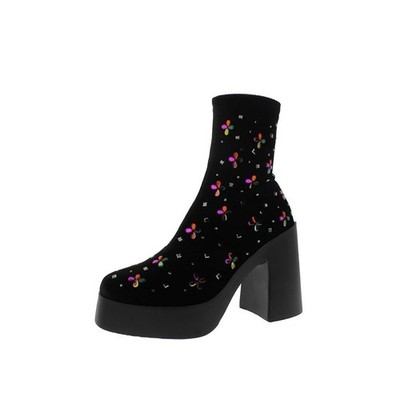 Betsey Johnson Womens 8.5 M Black Harriet Platform Block Heel Ankle Boots NIBZZ0