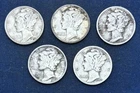 1945, 1945-D (3), 1945-S  Mercury Silver Dimes , 5 coin lot