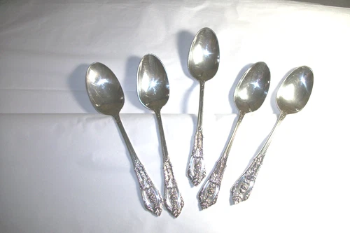 5  ROSE POINT Wallace STERLING SILVER 5 TEASPOONS 6"Tea Spoons Coffee