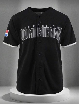 República Dominicana Black Baseball Button-Up Jersey Shirt Embroidered Polyester