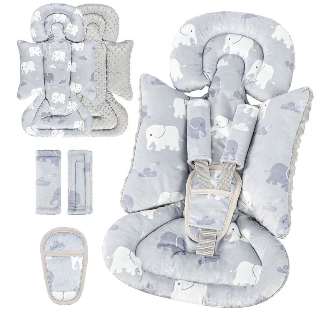 Infant Car Seat Insert, Baby Seat Head and Body Support Newborn, Gray, Elephants