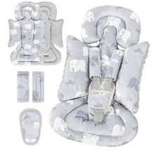 Infant Car Seat Insert, Baby Seat Head and Body Support Newborn, Gray, Elephants