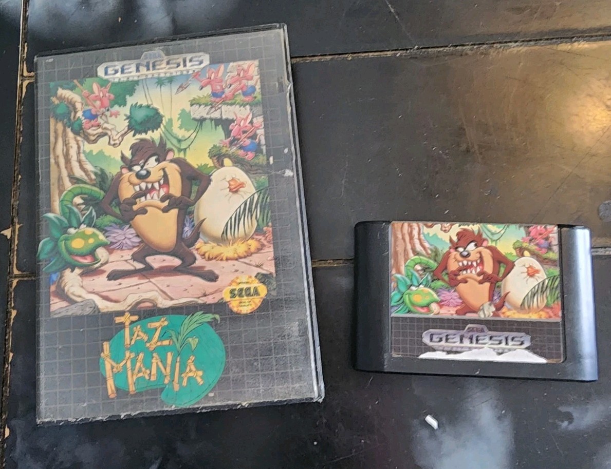Taz-Mania Sega Genesis Game With Box Vintage Video Game Tasmanian
