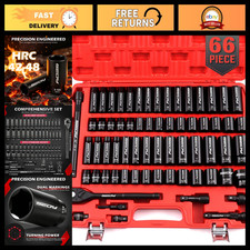 66-piece Impact Socket Set 12 Drive Sae Metric Deepstandard 6-point Ratc 66-piece Impact Socket Set 12 Drive Sae Metric Deepstandard 6-point Ratc