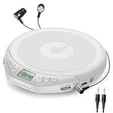 Portable CD Player with Earphones,CD Discman for Car Home with Anti H-01 White