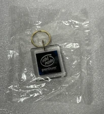 VTG Intel Inside Pentium Processor Keychain with CPU Chip Lucite Acrylic 90s NOS