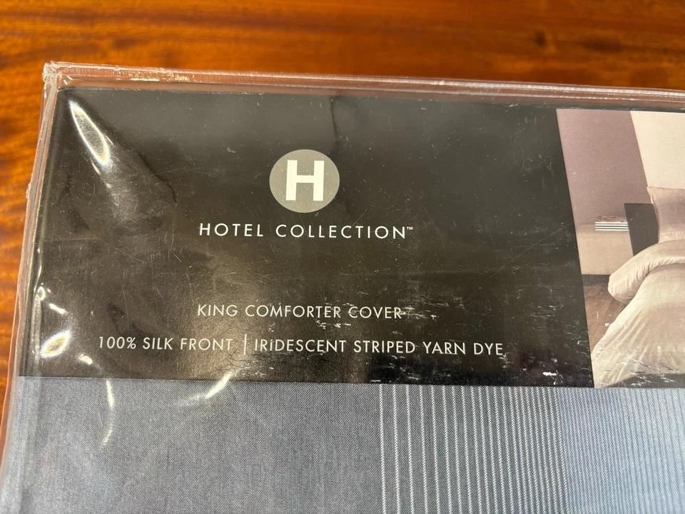 Juego de funda nórdica edredón Hotel Collection tamaño king gris rayas iridiscentes Foto 2 de 4