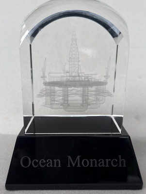 Ocean Monarch Deep Sea Oil Rig - Etched Glass Memento-Rare