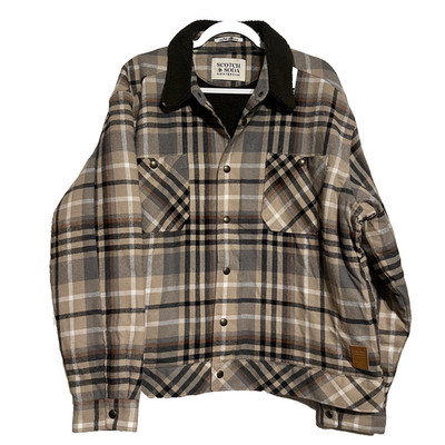 NWT! Scotch & Soda Plaid Flannel Sherpa Lined Eisenhower Mocha Mens Jacket XL