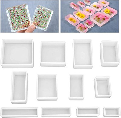 12 Packs Epoxy Resin Molds Kit Square Rectangle Silicone Molds Resin Casting