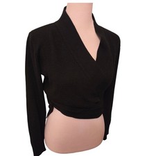 Eurotard Black Wrap Ballet Sweater Long Sleeve Cropped Dance Warm Up Medium