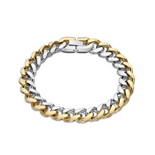 Two Tone Gold Ion Plated Stainless Steel Curb Chain Bracelet - 9 Inch