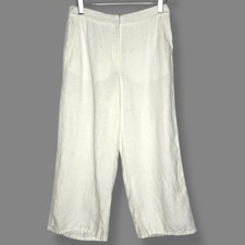 Eileen Fisher S Womens Ivory Wide Leg Cropped Linen Pants Trousers flaw