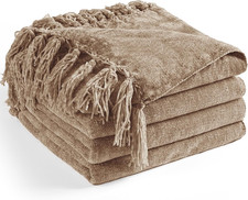Chenille Throw Blanket for Couch 60" X 80" Twin, Taupe  Soft Cozy Warm Throws w