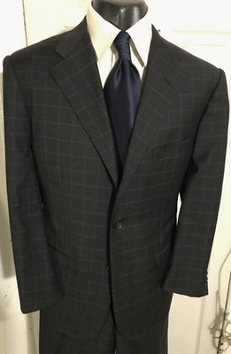 CORNELIANI SUPER 150'S SIZE 40 SHORT GRAY W/SQUARES 3 BUTTON WOOL SUIT