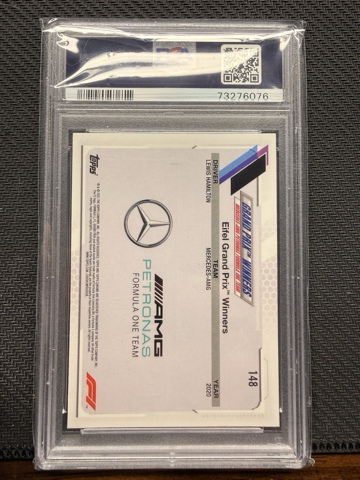 Topps 2021 Chrome Sapphire F1 Grand Prix Winners Lewis Hamilton #148 PSA 10 view 2